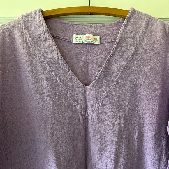 NWOT Maria de Guadalajara Purple Long Sleeve Linen Top with Pockets - Picture 4 of 6